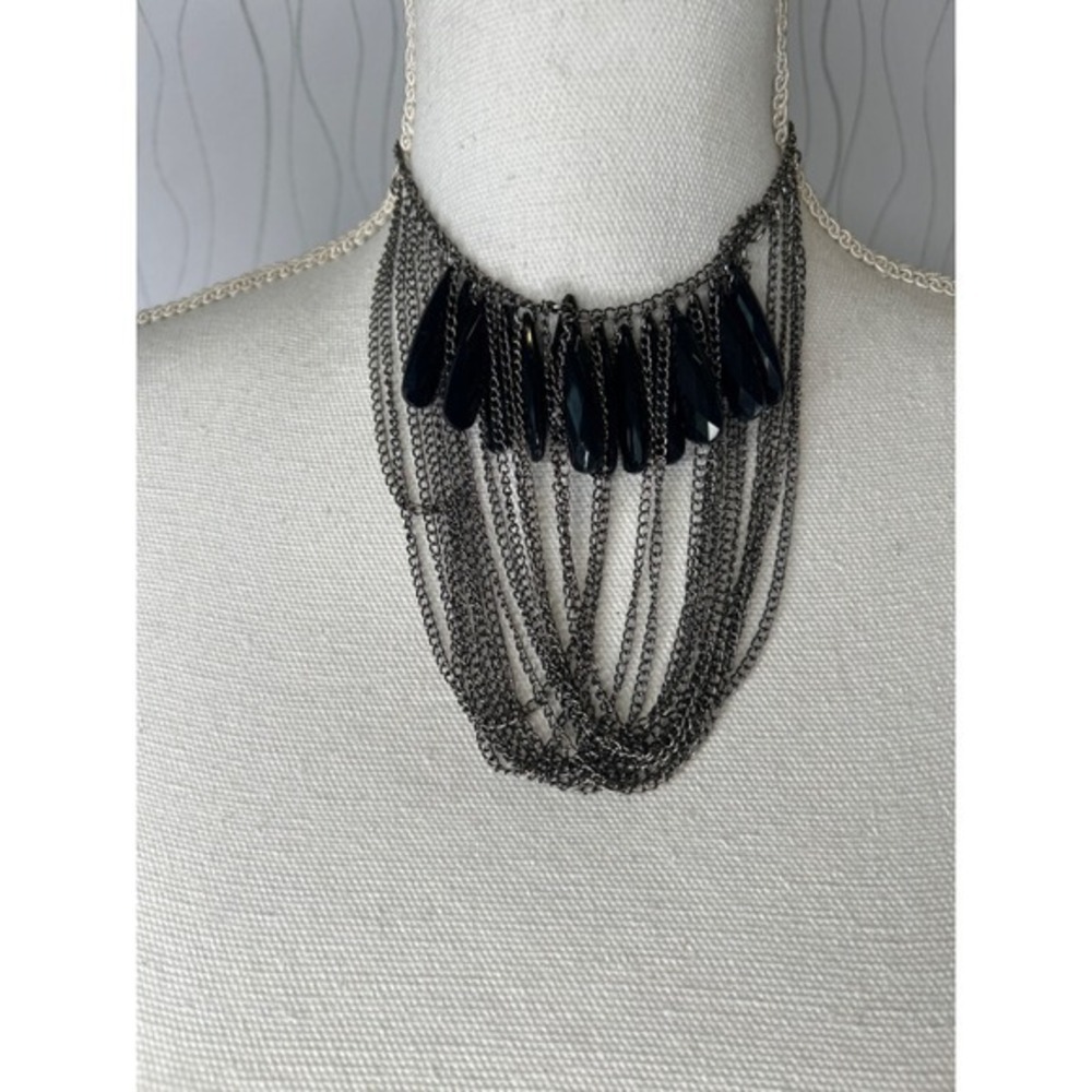 Black Teardrop Bead Multi-Layer Silver Chain Stat… - image 3